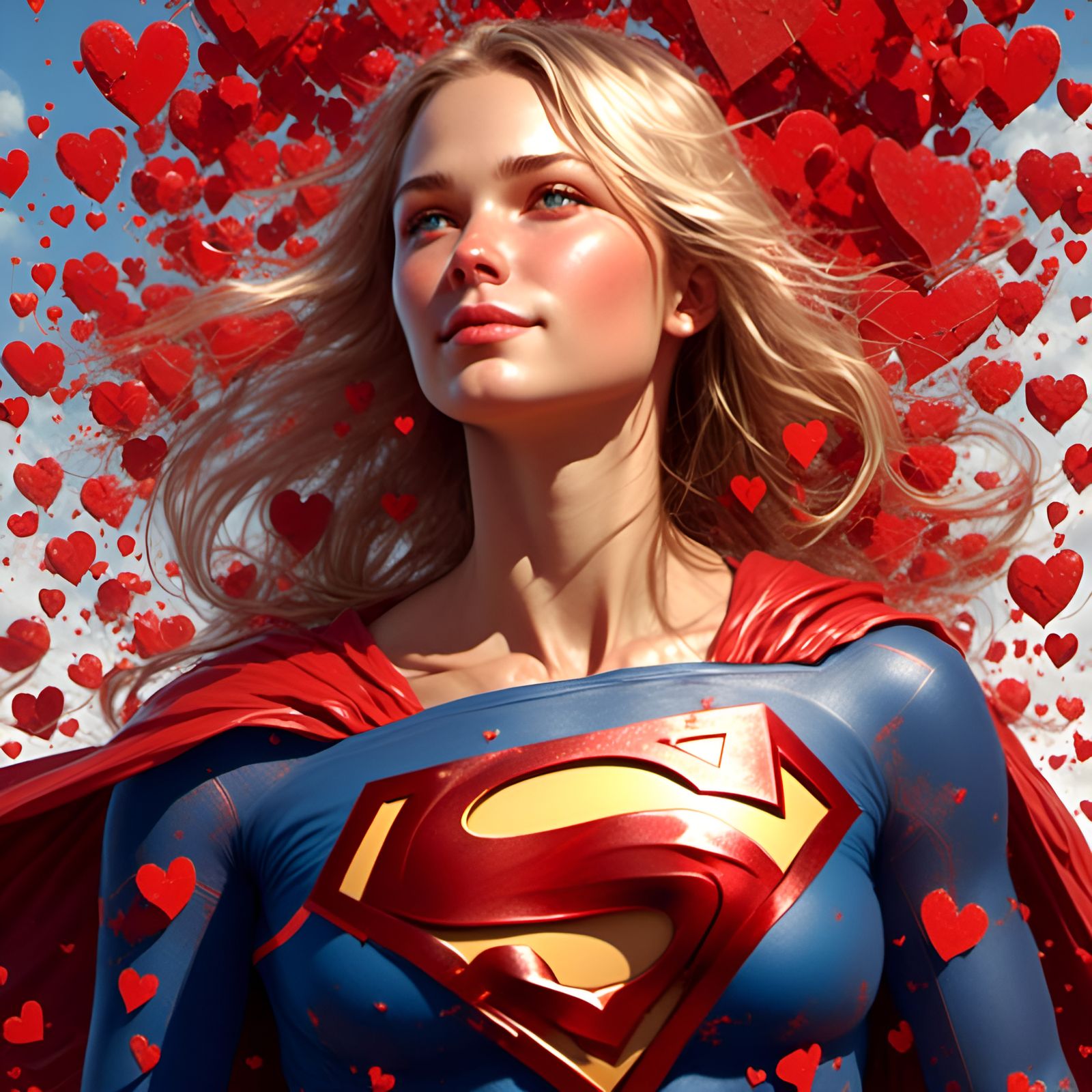 Detailed Portrait of Supergirl Surrounded by Hearts