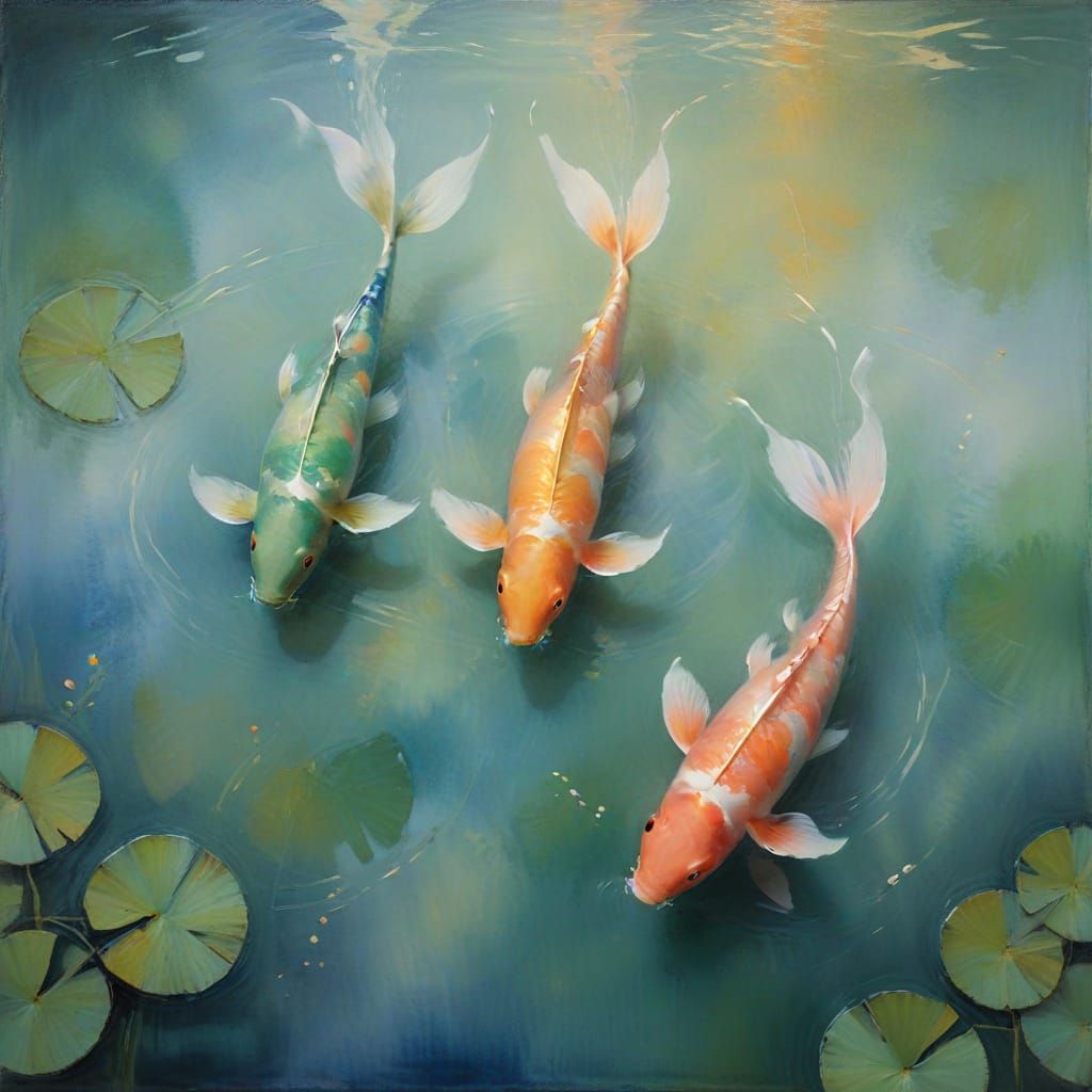 Ethereal Koi in Misty Pond
