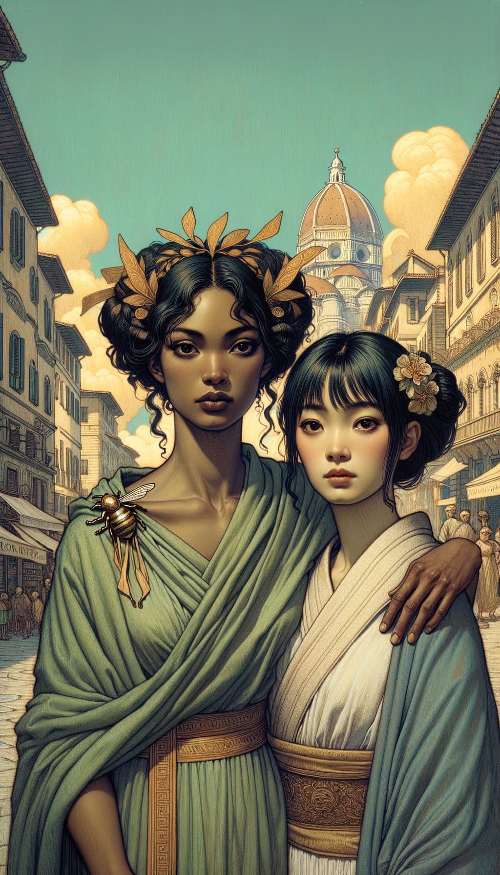 Women in Florentine Street, Illustrative Style of Arthur Rac...