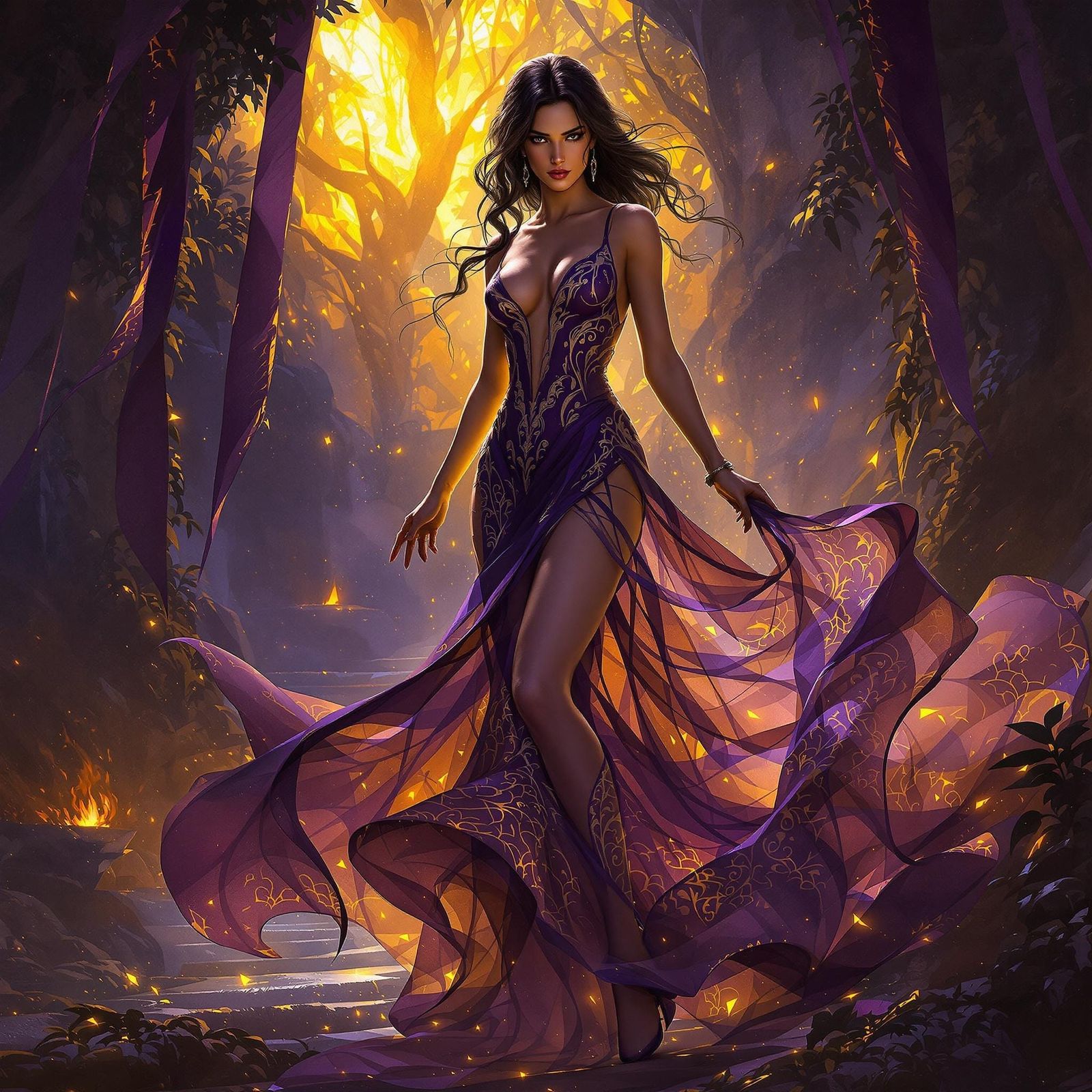 Lara Croft in Elegant Gown: Dark Fantasy Art