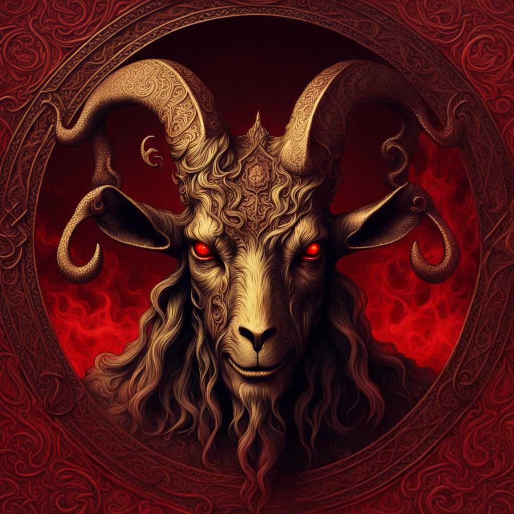 Golden Satanic Goat Head in Hellscape