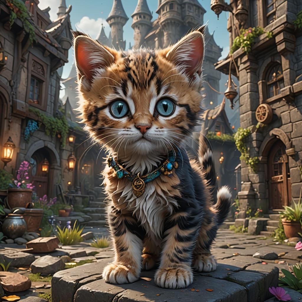 Cute Kitten in Detailed Fantasy Matte Painting
