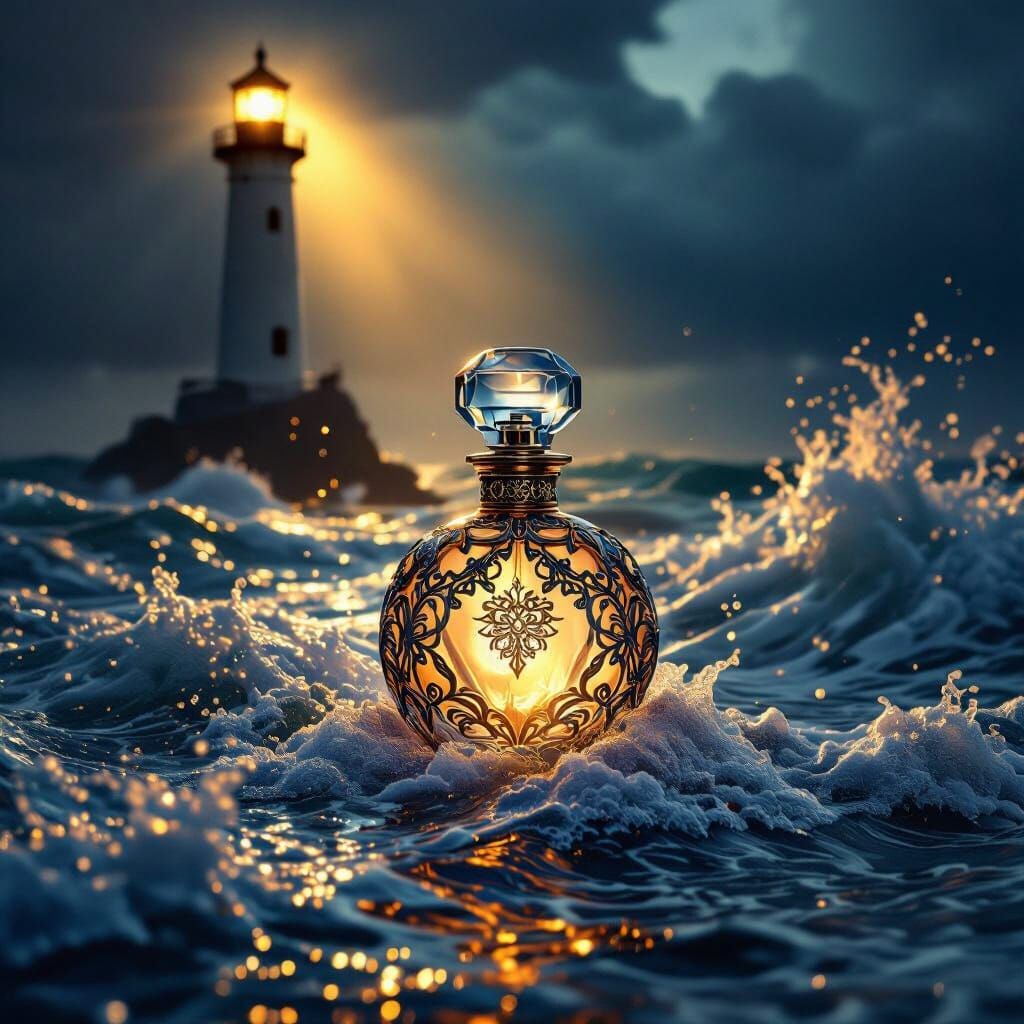 Perfume Bottle in Stormy Sea, Matte Painting