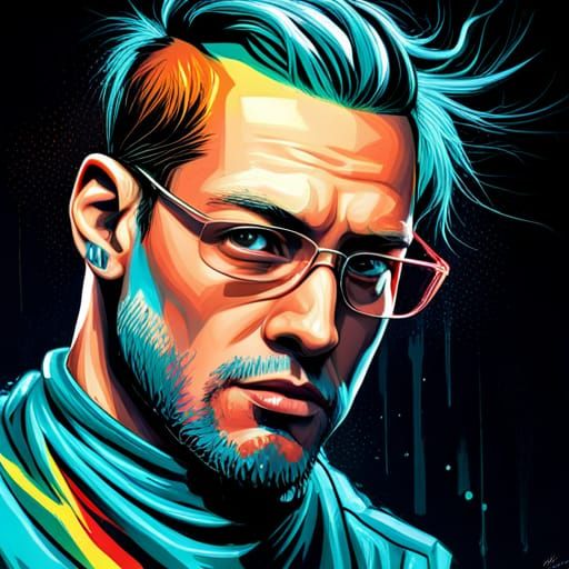 Cyberpunk Man in Graffiti Splash Art