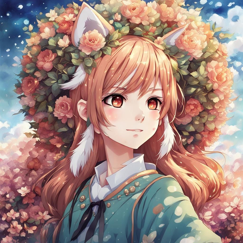 Anime Girl with White Fox Features