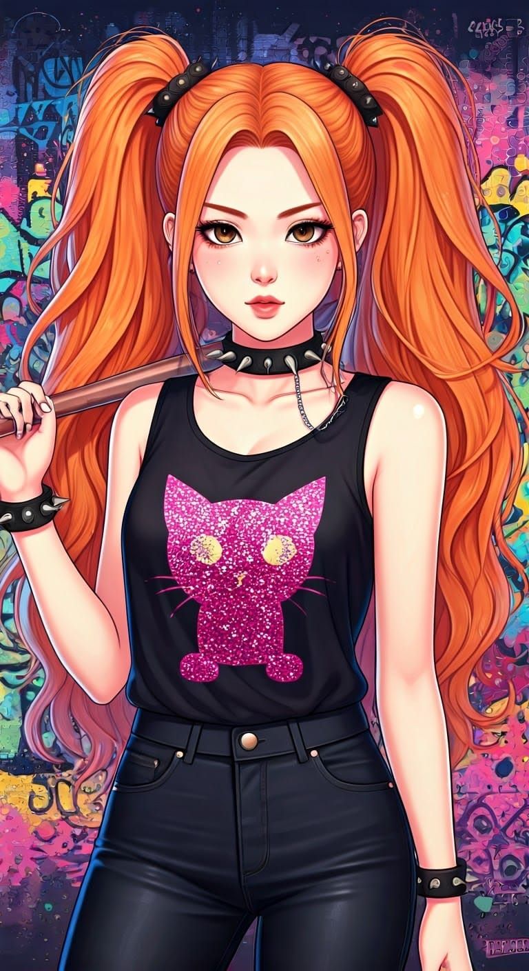 Anime Woman with Spiked Bat in Shoujo Style