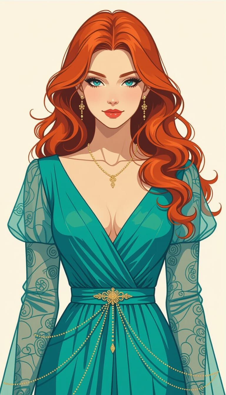 Steampunk Redhead in Turquoise Lace Dress