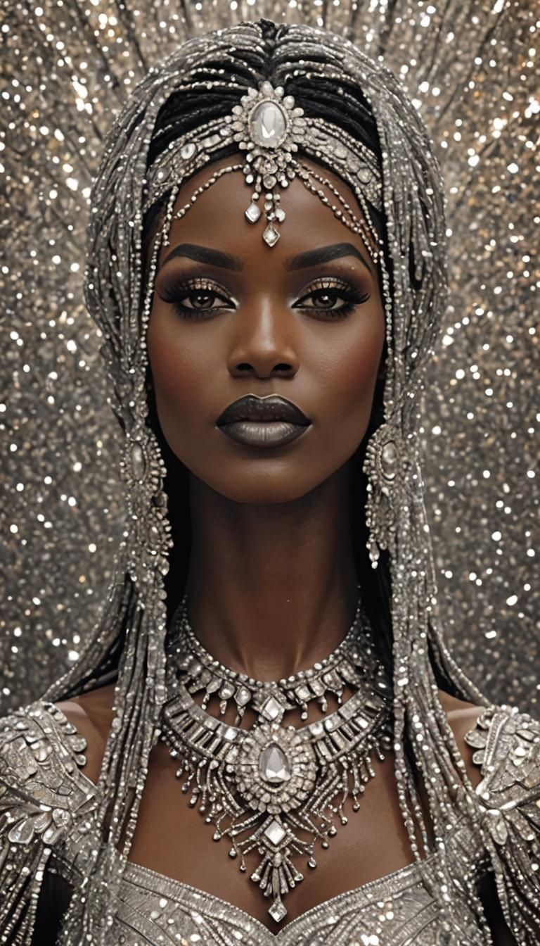 African Bride with Glittering Veil, Fantasy Portrait