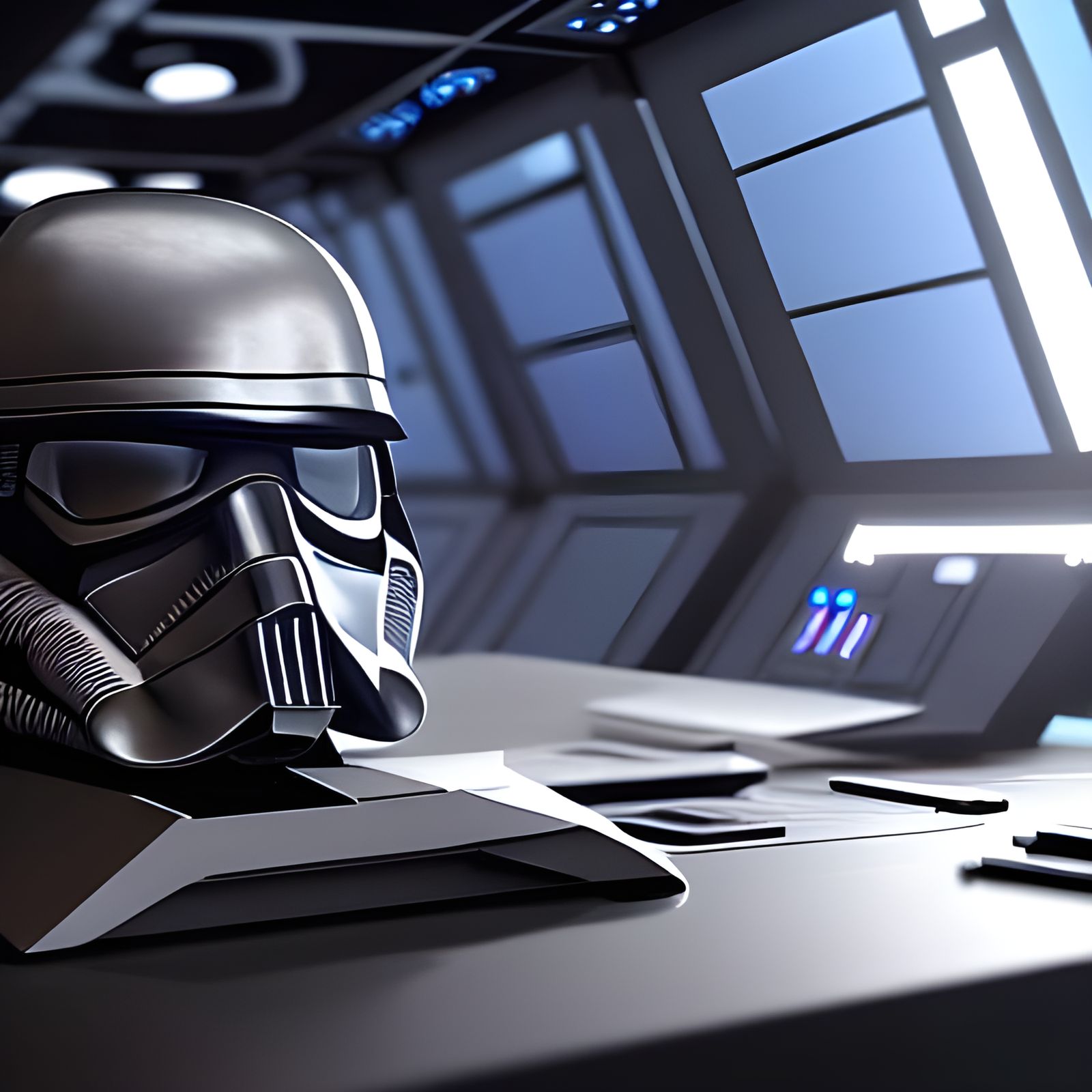Tie-Fighter Toy on Desk: Pixar-Style Digital Painting