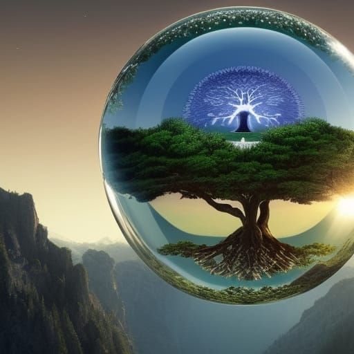 Tree of Life in Crystal Ball at Sunrise