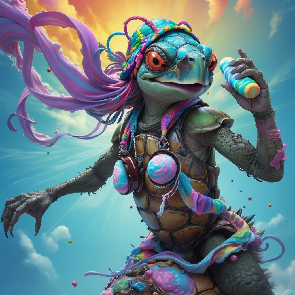 Pyromaniac Turtle Plays in Whimsical Candyland