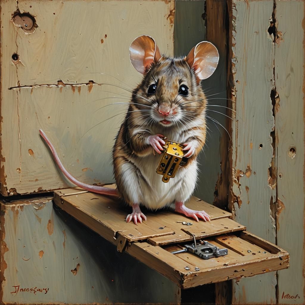 Mouse in Mousetrap as Oil Painting