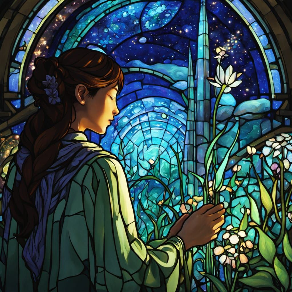 Celestial Landscaper in a Luminous Dream Garden