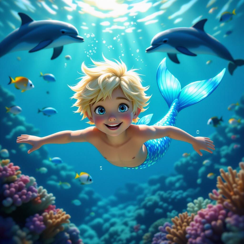 Merboy in Coral Reef, Cinematic Film Still