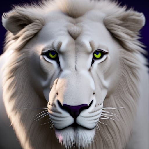 White Lion with Purple Eyes in 3D