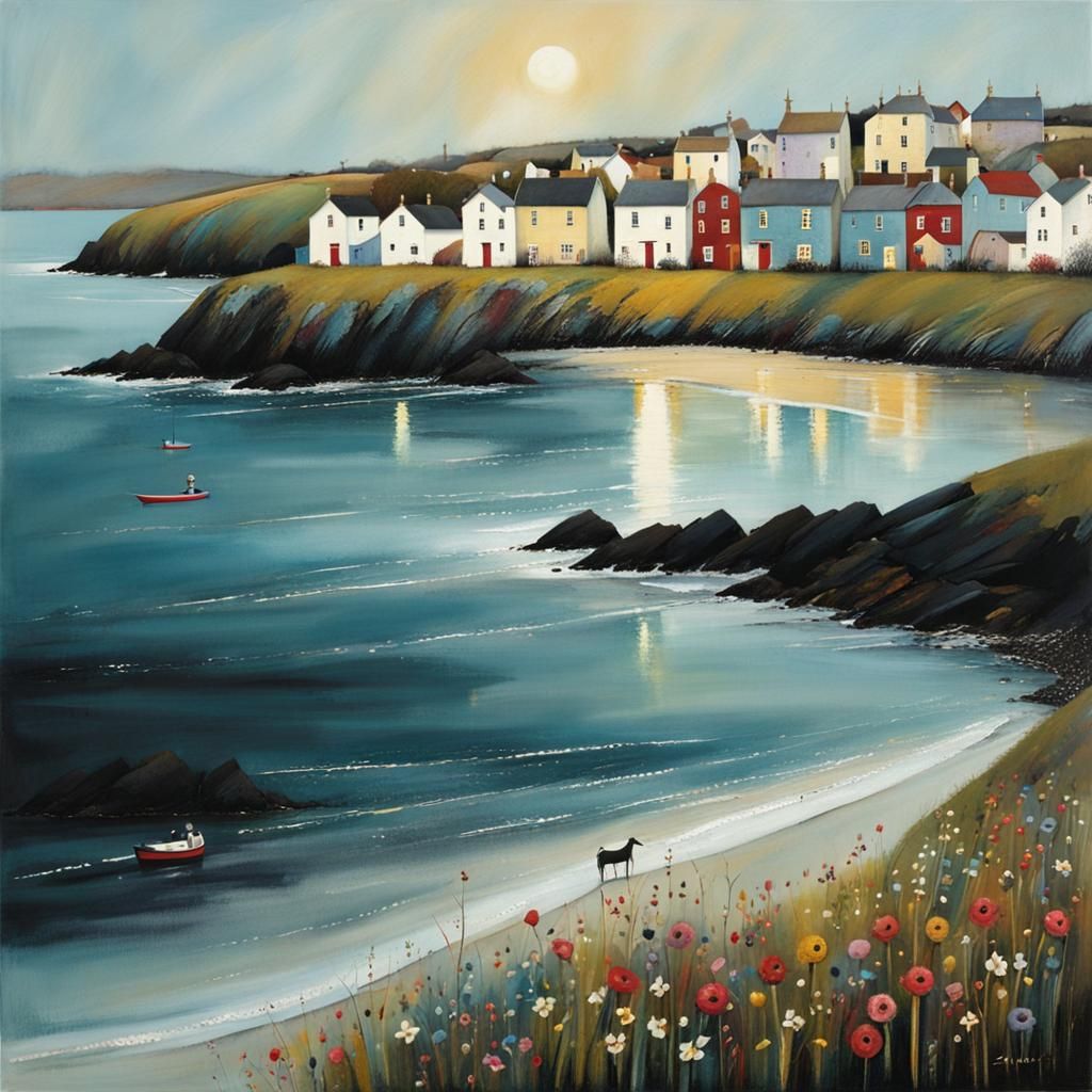 Cornwall Coastal Town in Evening Light