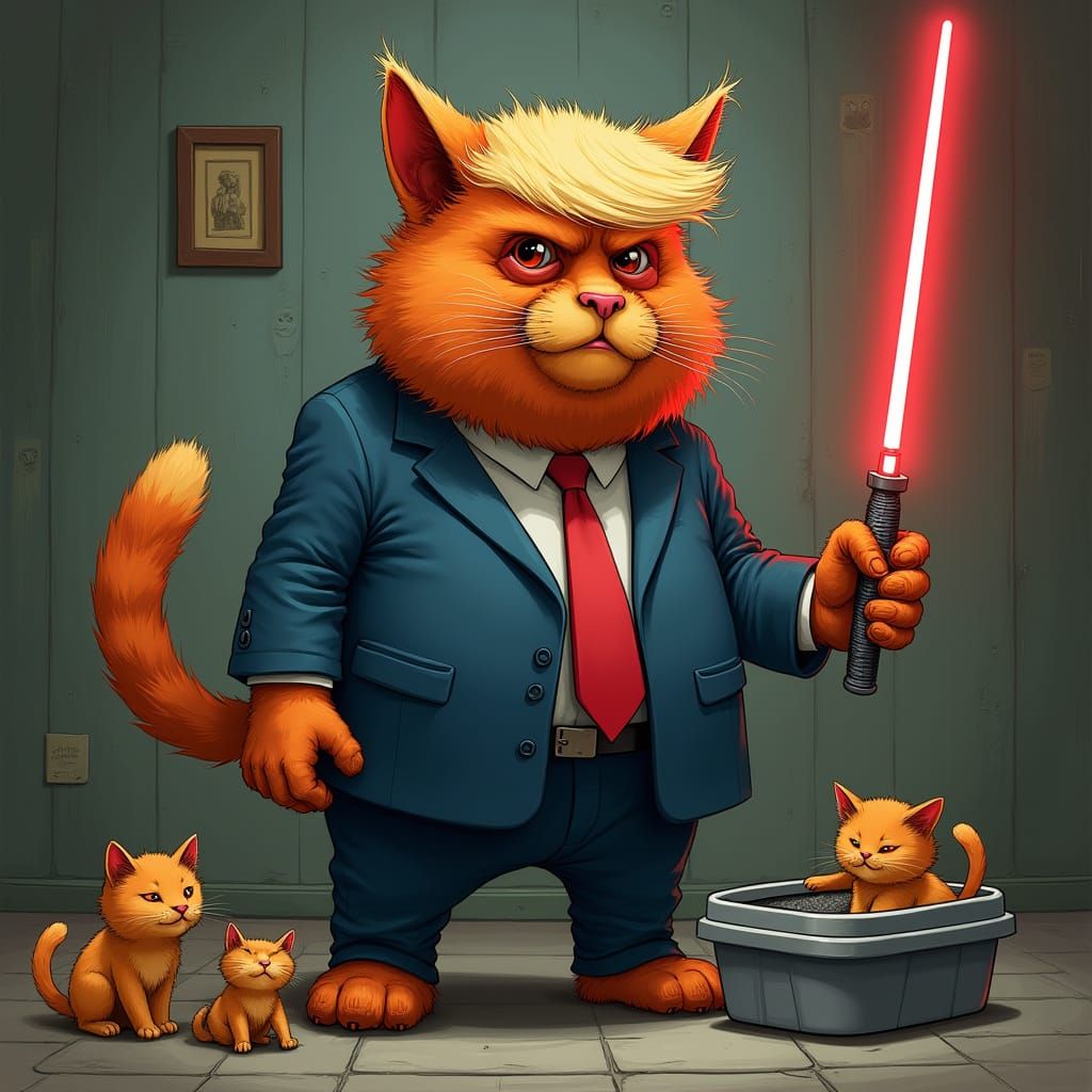 Dark Furry Donald Trump Wields Red Lightsaber
