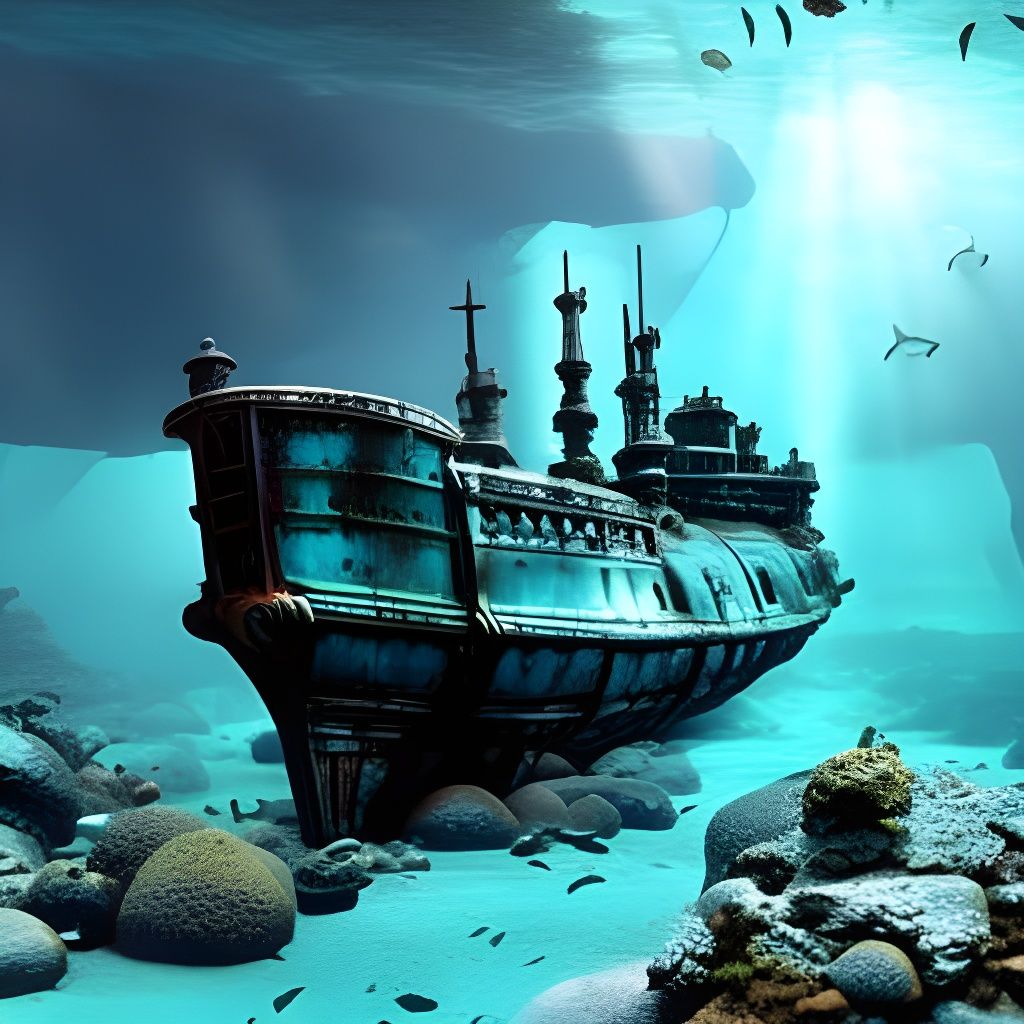 Underwater Submarine Wreck in Jules Verne Style