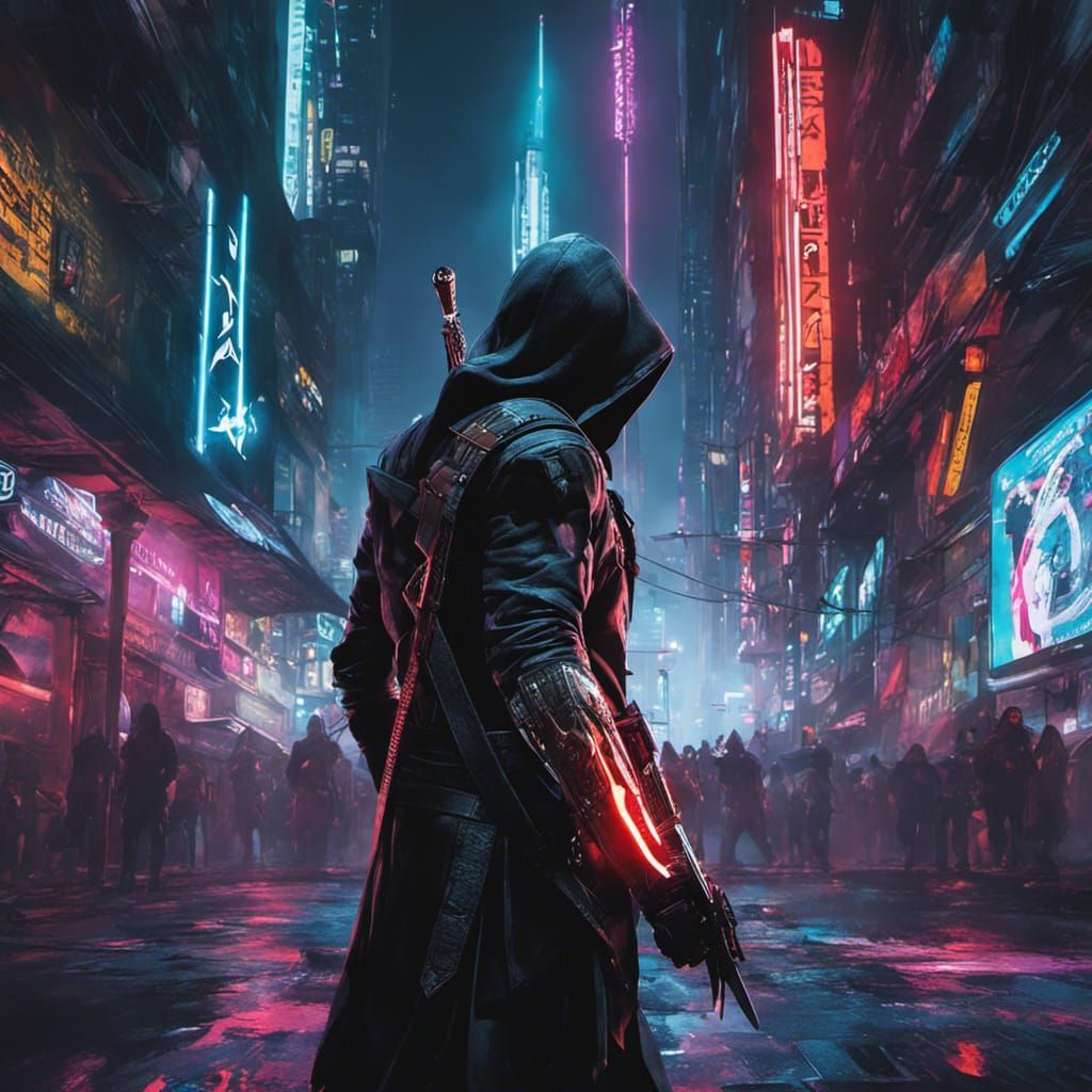 Cyberpunk Assassin with Hidden Blade in Anime Style