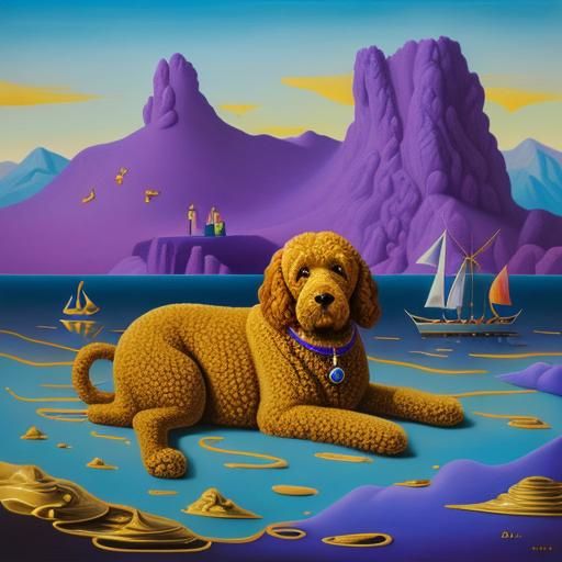 Surreal Purple Goldendoodle in Dali Style