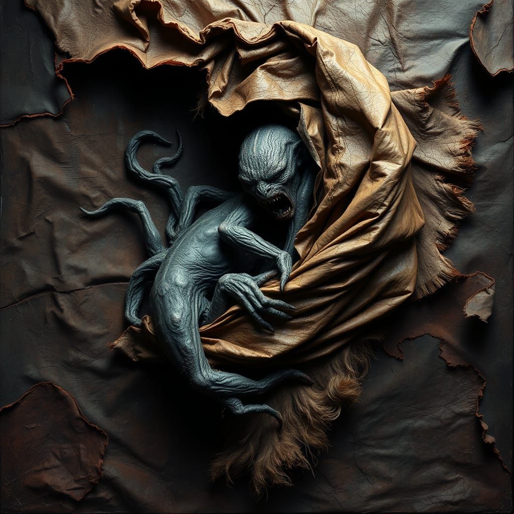 Twisted Organic Entity Devours Leather Rug in Dark, Surreal ...