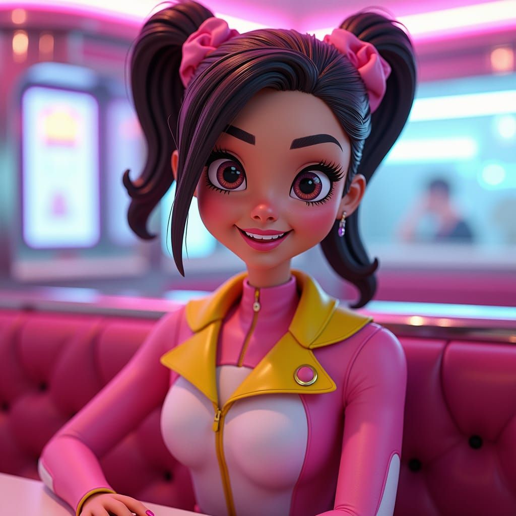 Amy from Galaxy High in Retro-Futuristic Diner