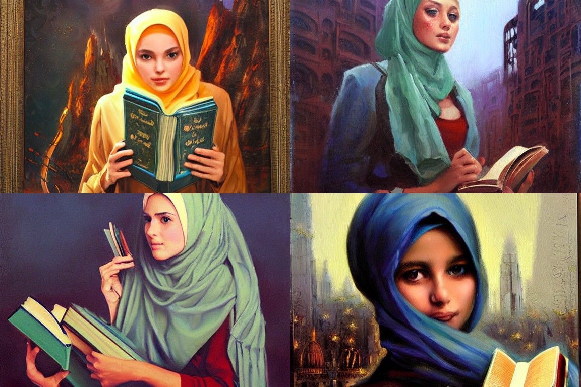 Girl with Hijab: Oil Painting in Retrofuturistic Style