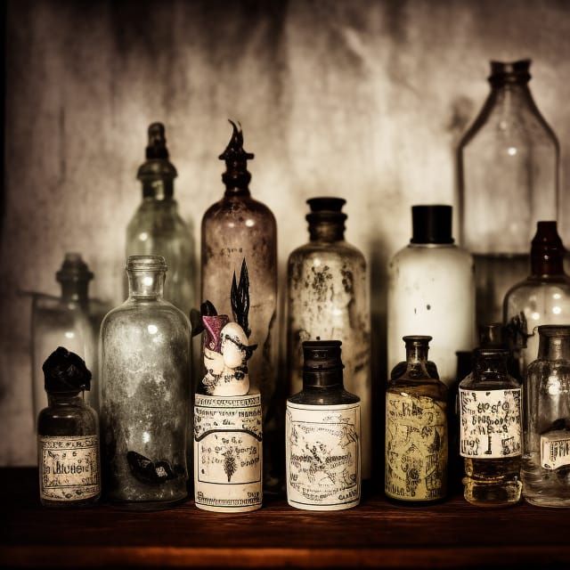 Aesthetic Poison Bottle Collection in Witch's Cabinet