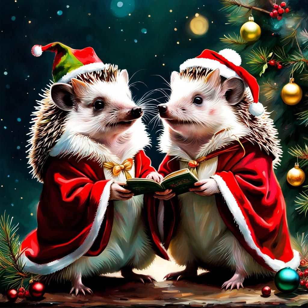 Hedgehogs Singing Christmas Carols in Fluorescent Art