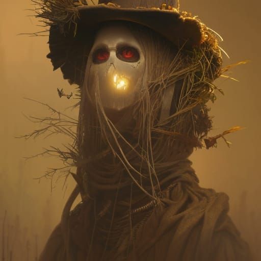 Whimsical Scarecrow Portrait in Detailed Vector Art