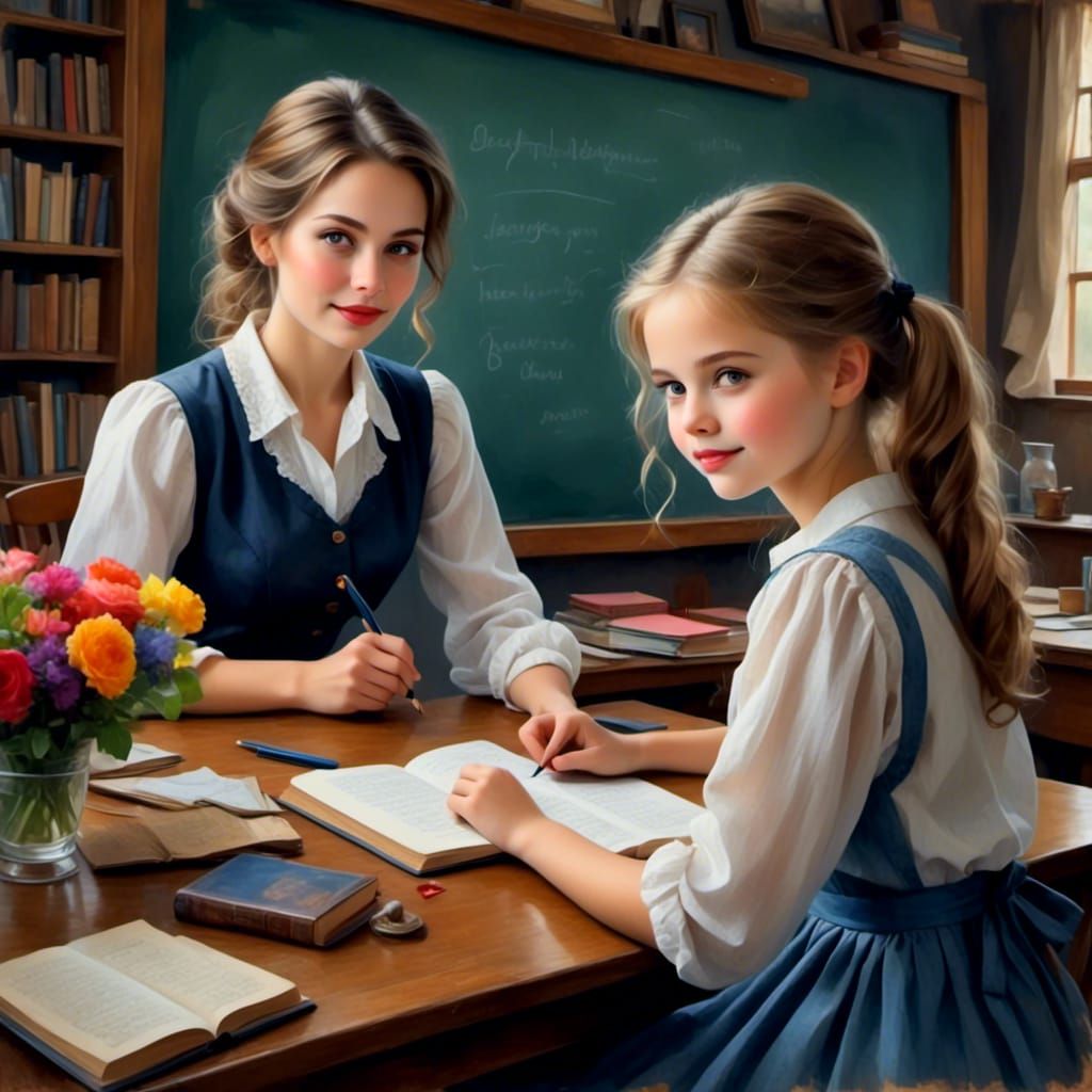 Teacher Explaining Lesson in Watercolor Digital Painting