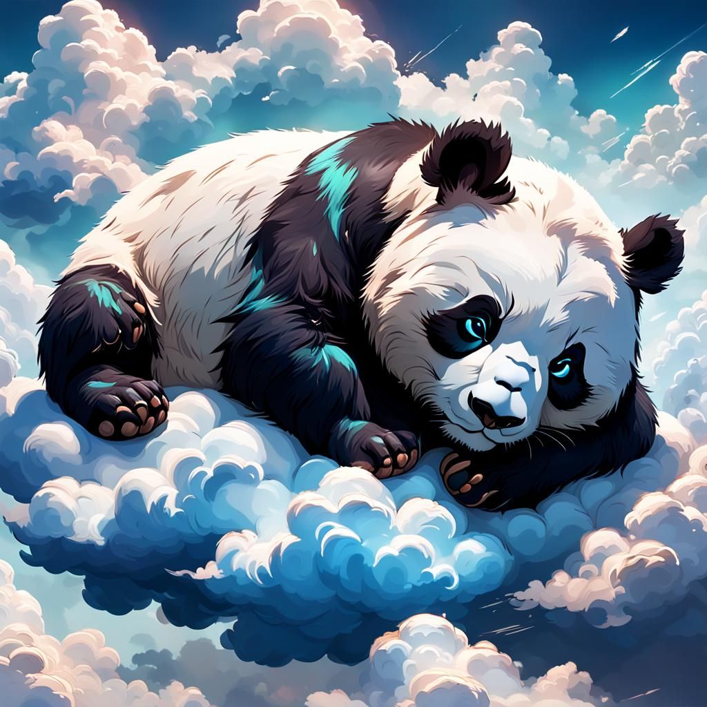 Panda Sleeping on Clouds: Hyperdetailed Digital Portrait