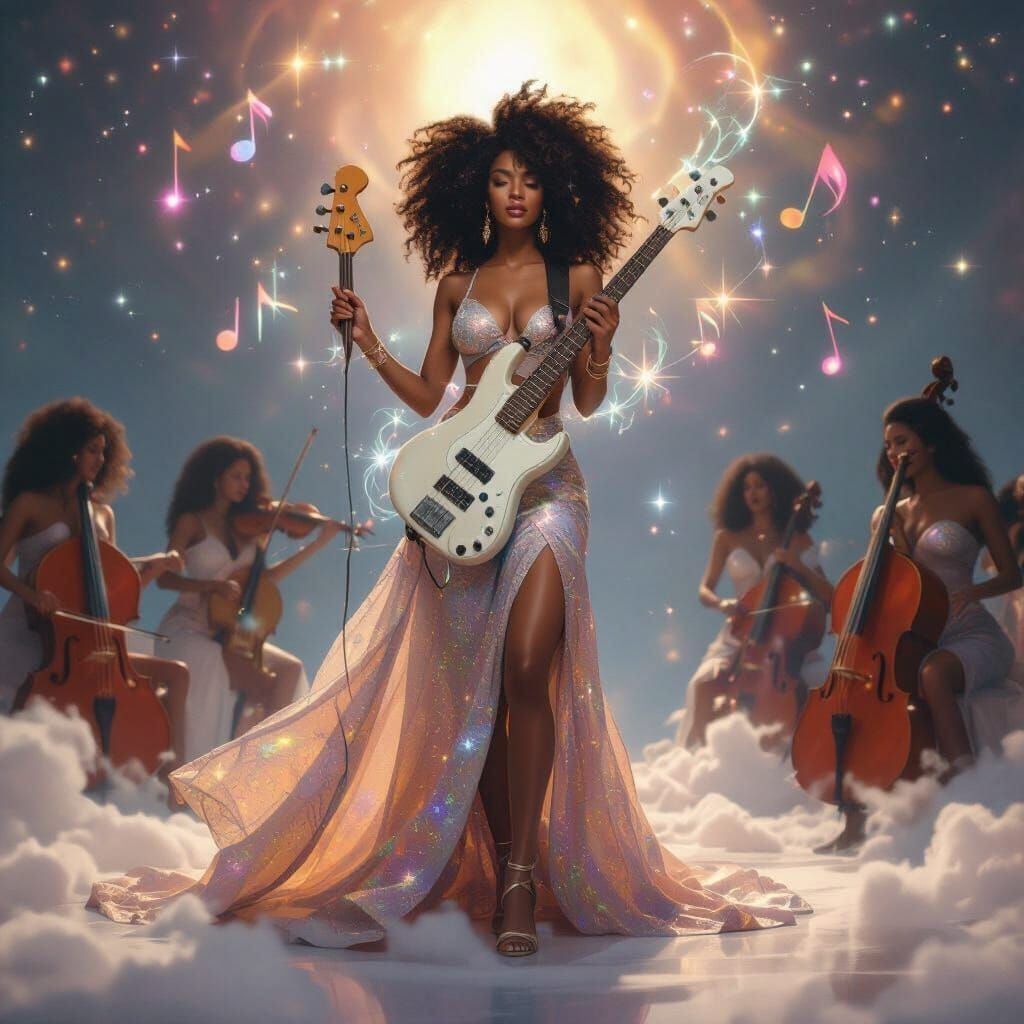 Afro-Latina Goddess Leads Cosmic Concert with Electric Bass