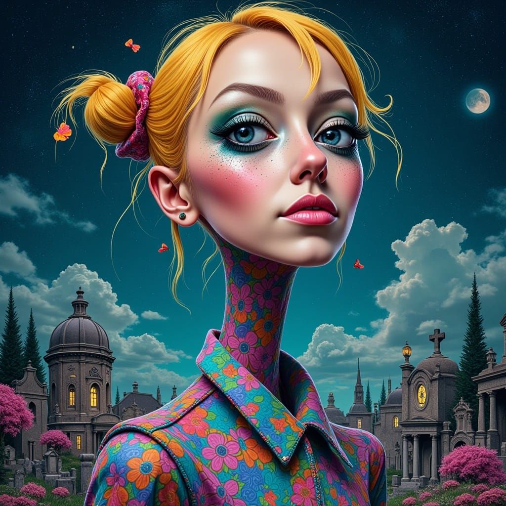 Life Cycle Portrait in Glitchcore Futurism Style