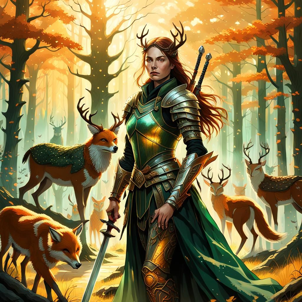 Swordswoman in Misty Forest: Fantasy Concept Art