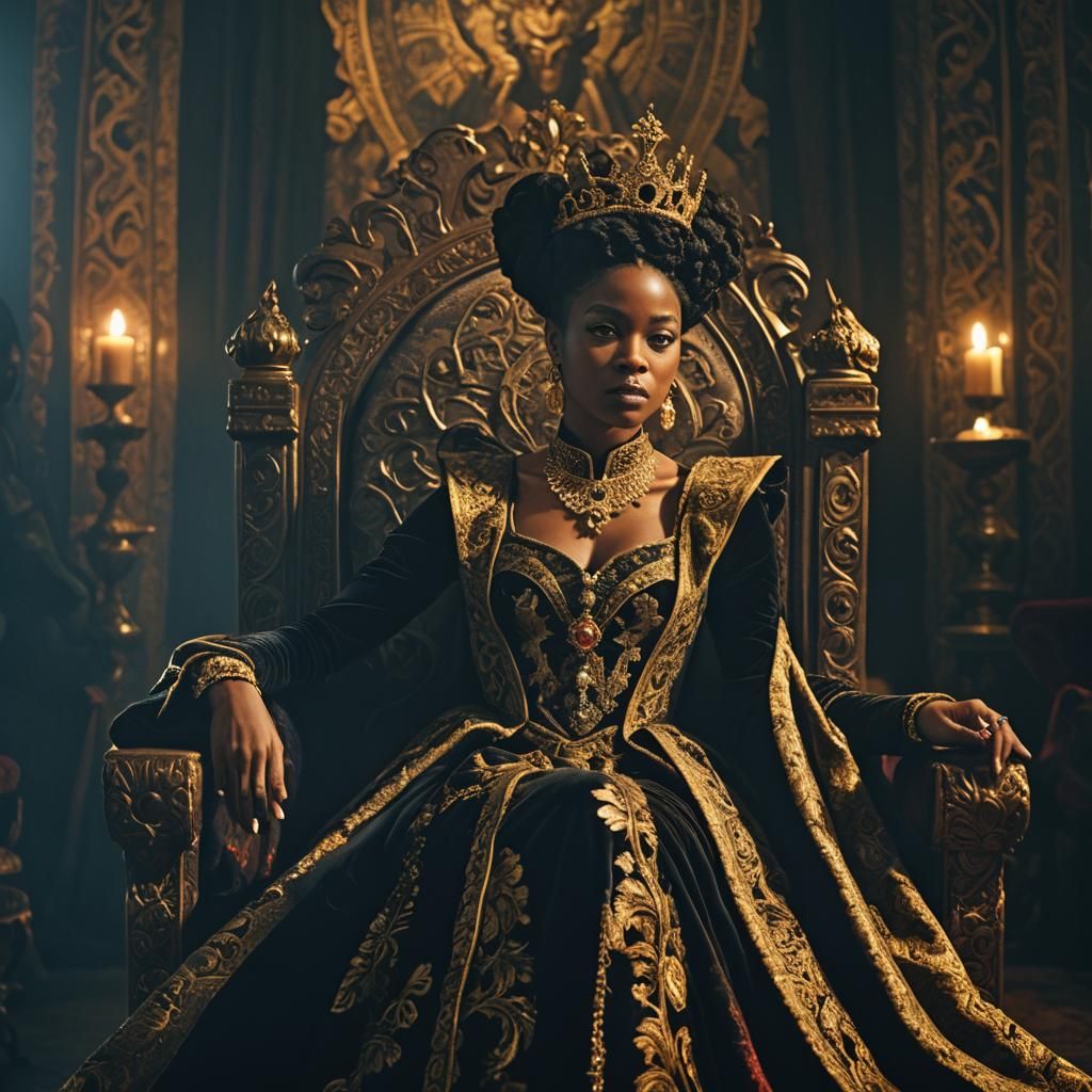 Black Queen on Throne in Cinematic Lighting