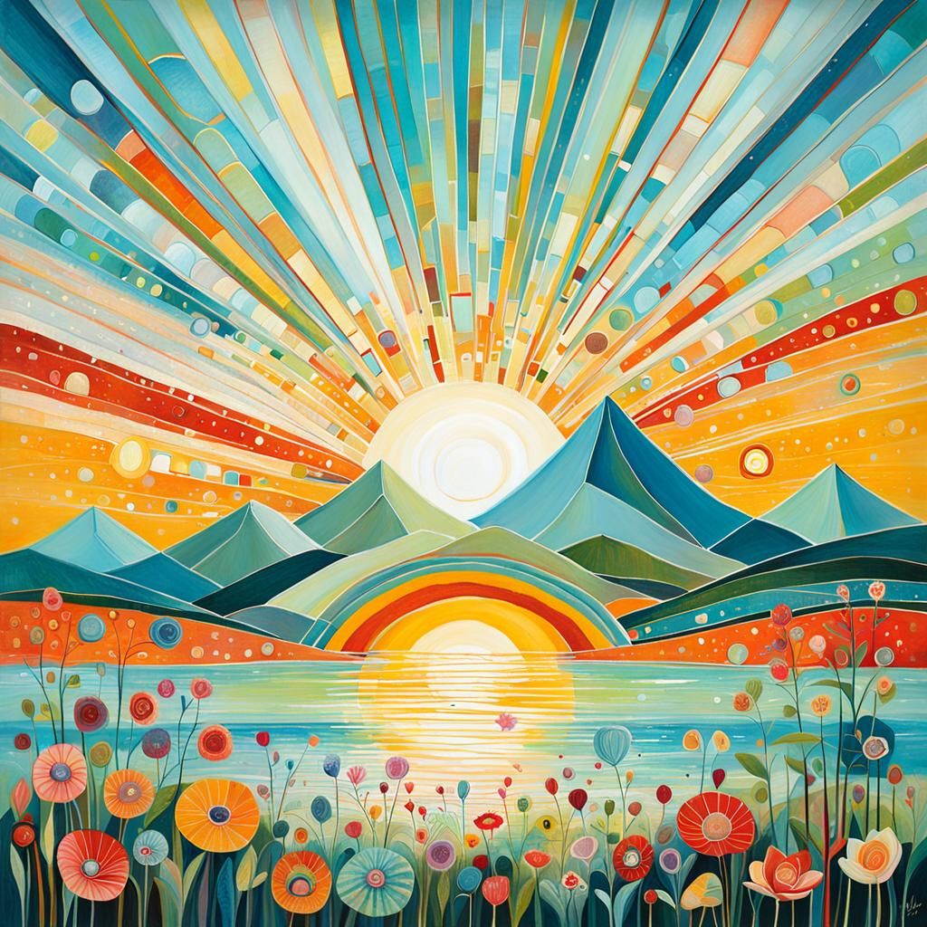 Abstract Sunrise in Mid-Century Modern Style