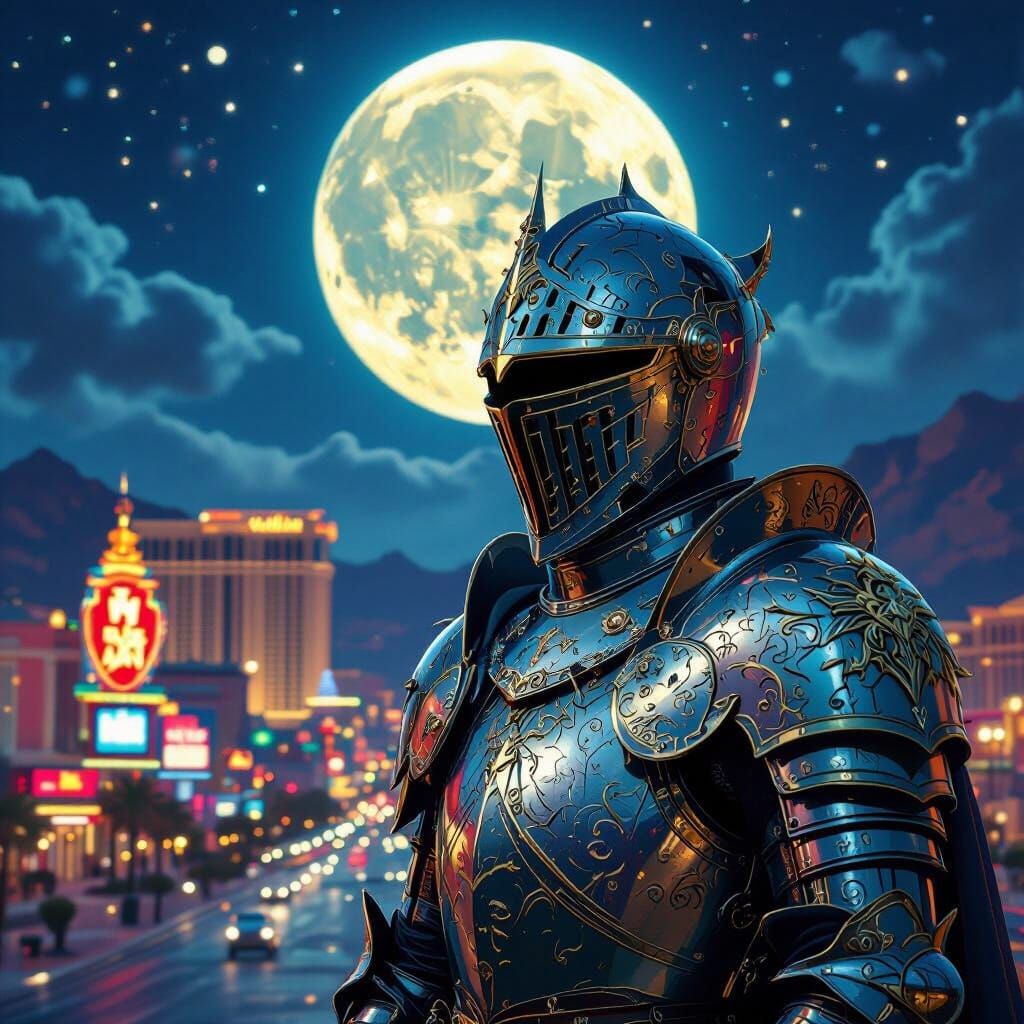 Otherworldly Knights in Colorful Las Vegas Night