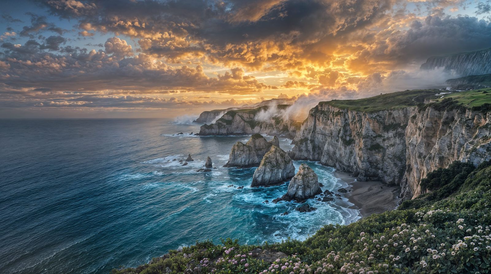 Photorealistic Coastal Landscape with Evening Light