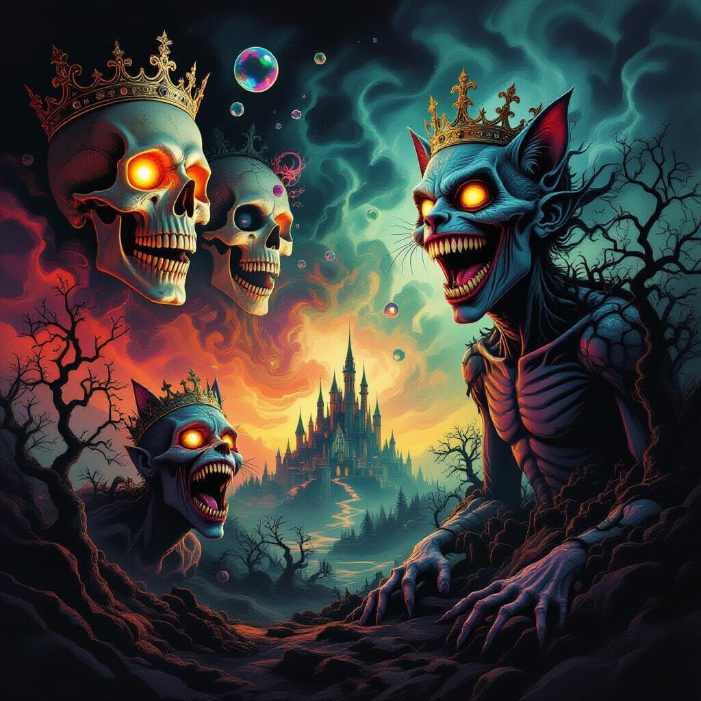 Grotesque Creatures in Dark Fantasy Double Exposure