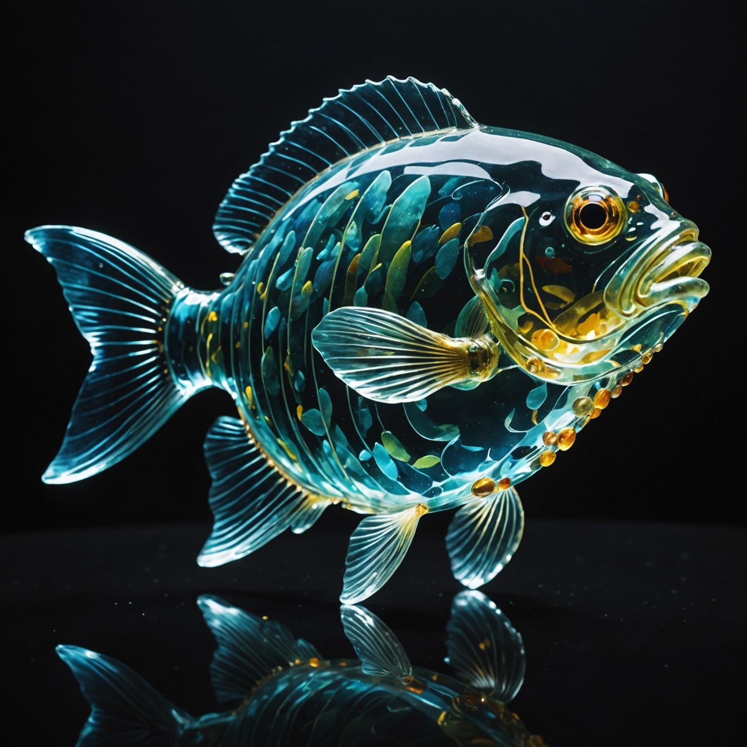Glass Fish Swimming Reflecting Light