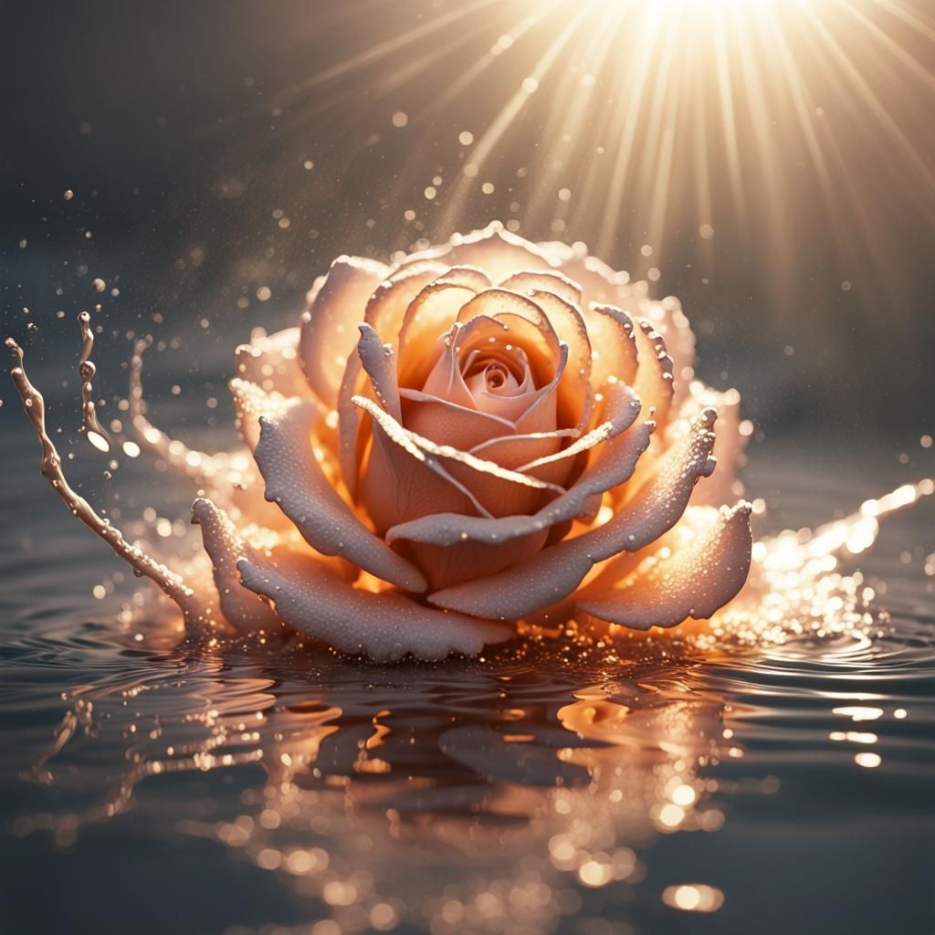 Water Splash Rose: Hyper Detailed Digital Art