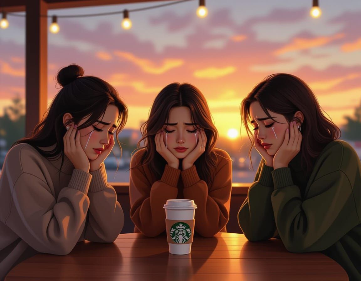 Sad Starbucks Baristas at Sunset in Renaissance Style