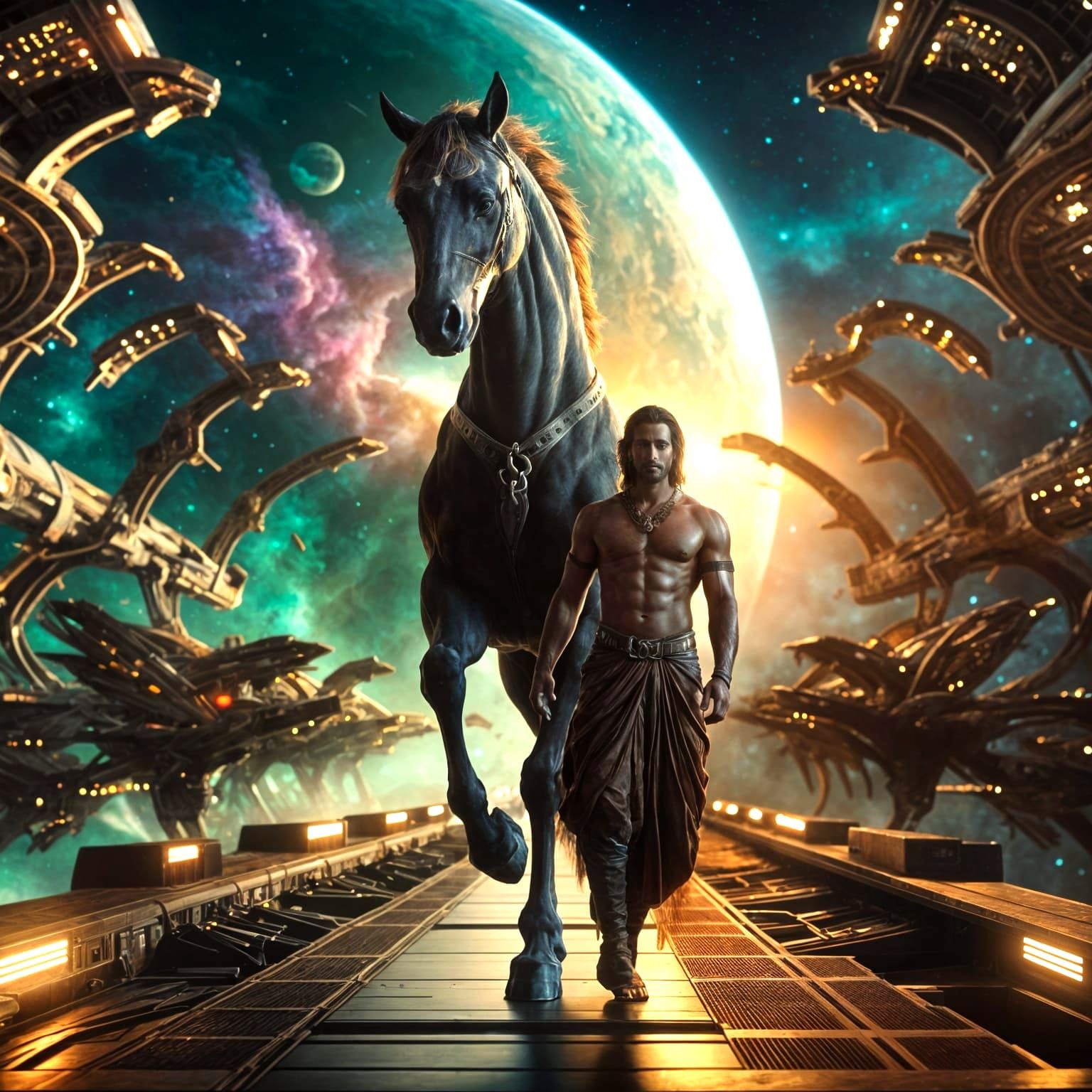 Centaur Striding on Alien Planet: Cinematic Film Still