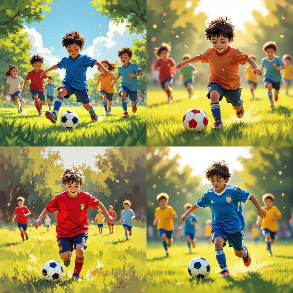 Children Play Soccer on Sunny Day