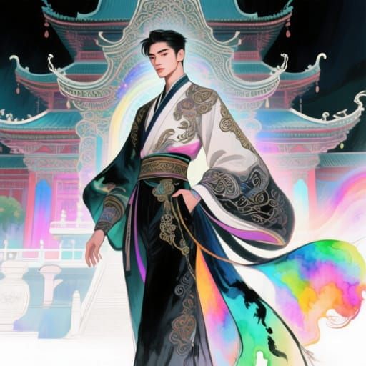 East Asian Model in Fusion Fashion: Temple Setting