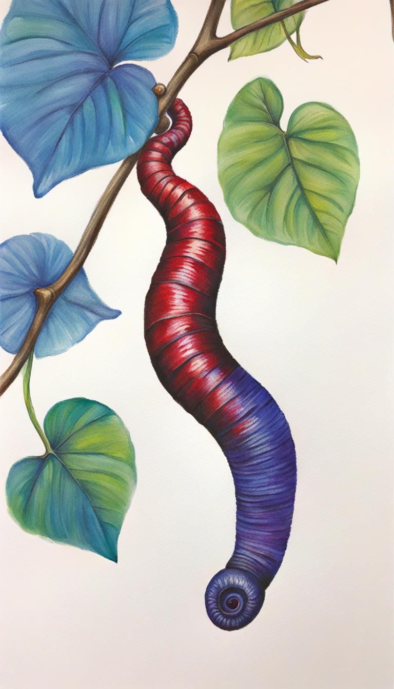 Detailed Flatworm on Vine in Oil Pastel Style