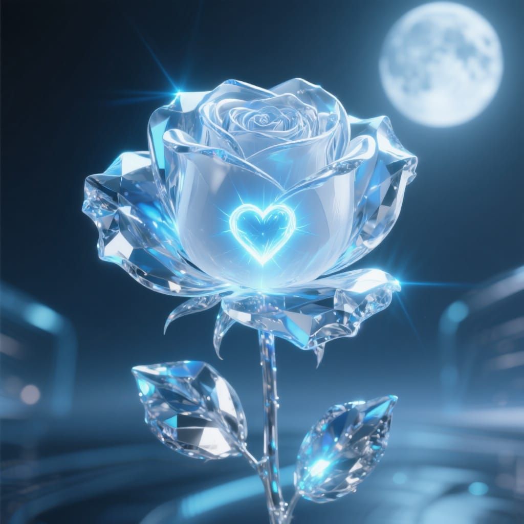 Crystal Rose in Moonlight: A Surreal Masterpiece
