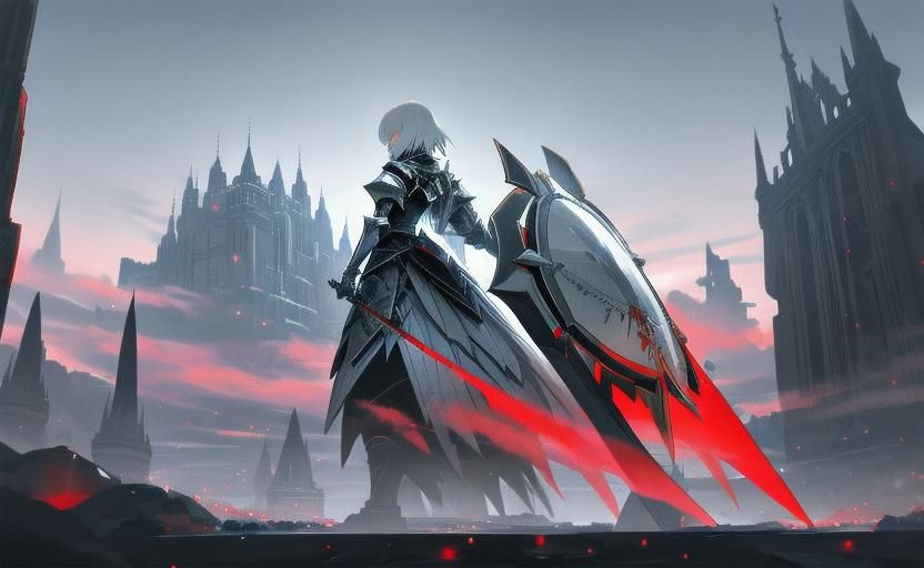 Anime Knight with Glass Shield in Moonlight