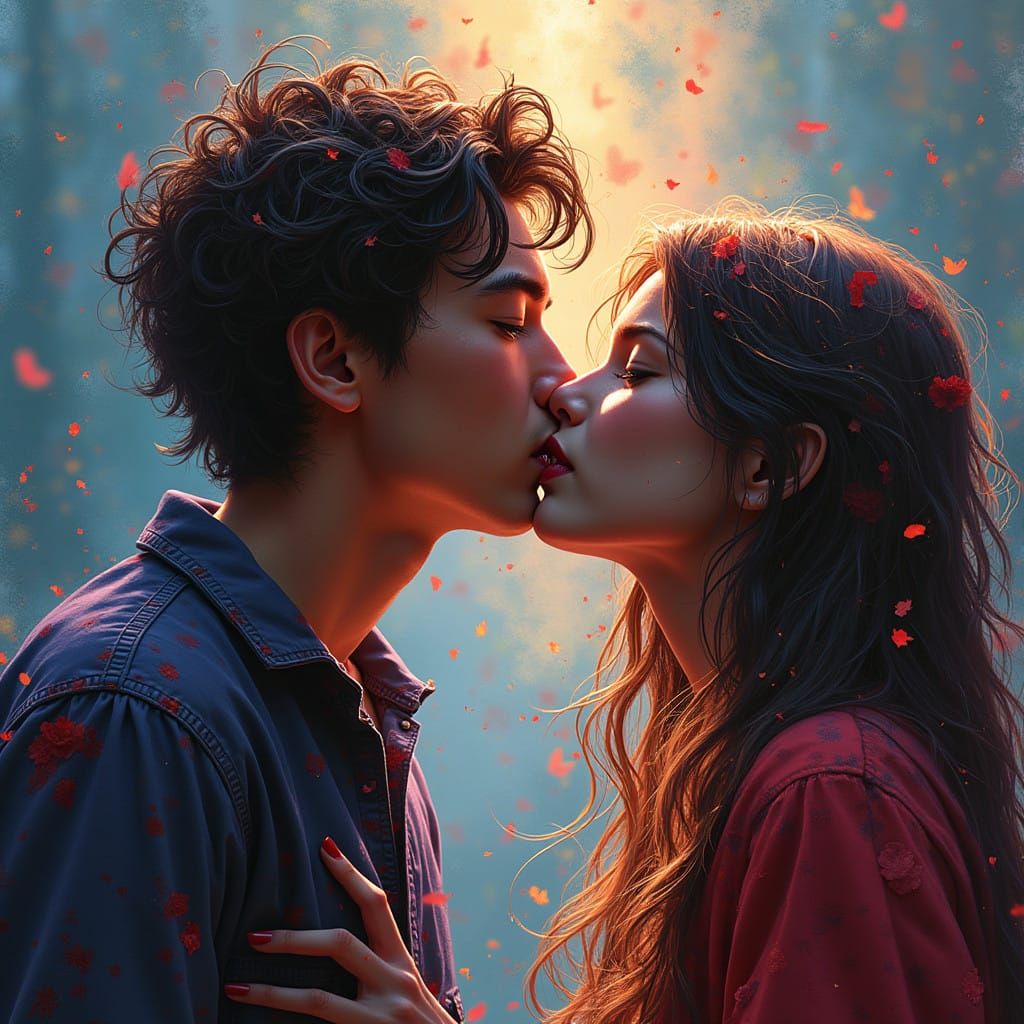 Ethereal First Kiss Captured in Hyperrealistic Detail